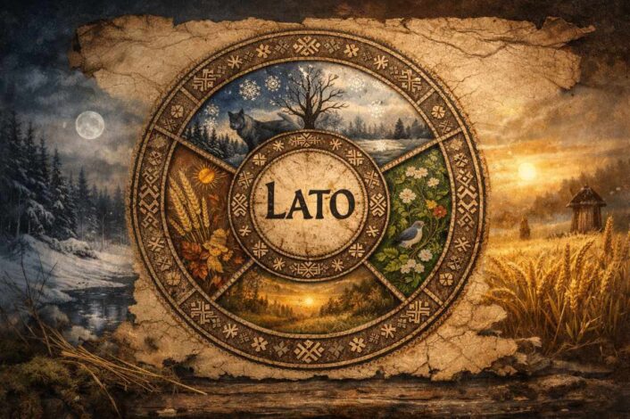 Ilustracja dawnego słowiańskiego kalendarza, w którym lato symbolizowało pełny rok i cykl życia.